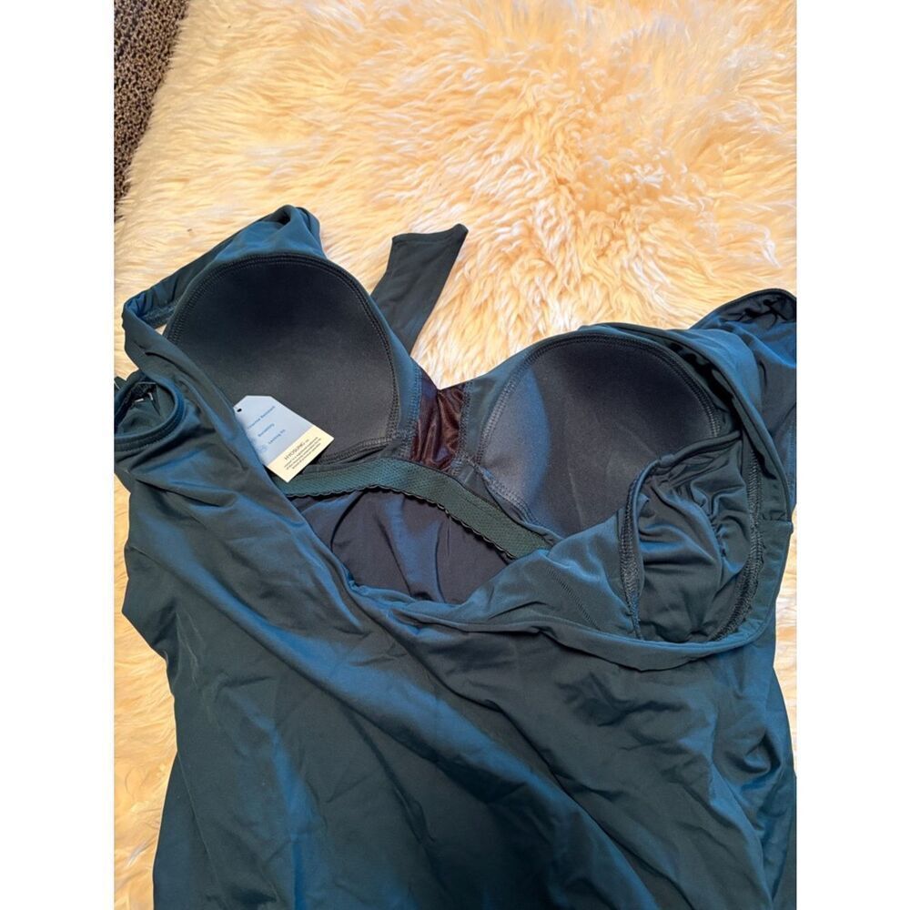 Land's End plus size side tie wrap one piece V-neck swimsuit balsam soft cup 16 - Picture 6 of 7